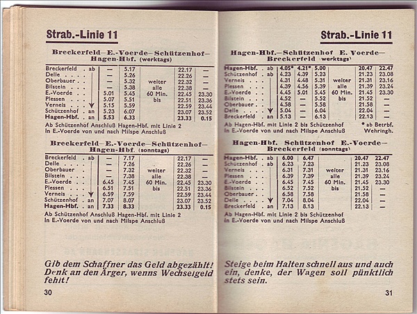 Photo:: Fahrplan Hagener Strassenbahn 1953 / Hagen / 17.05.1953 (Photo,Photos,Images,Image,)