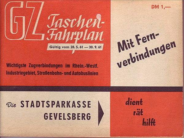 Foto:: Deckblatt Taschenfahrplan / Gevelsberg / 1961 (Foto,Fotos,Bilder,Bild,)