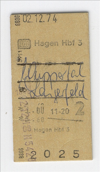 Foto:: Fahrkarte / Hagen - Wuppertal-Langerfeld / 02.12.1974 (Foto,Fotos,Bilder,Bild,)