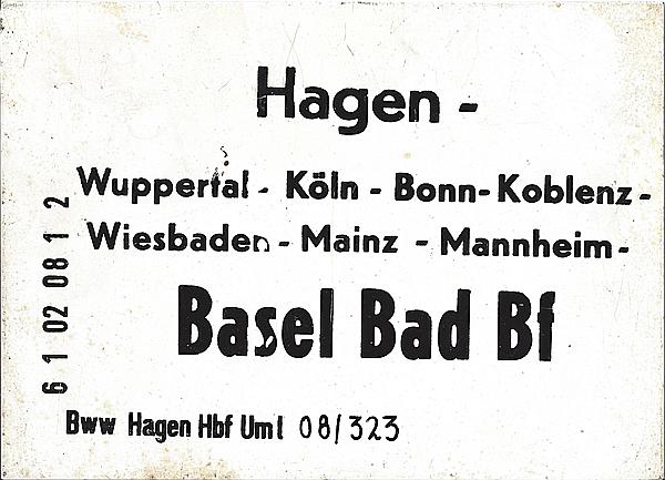 Foto:: Zuglaufschild / Hagen - Basel / 1974 (Foto,Fotos,Bilder,Bild,)