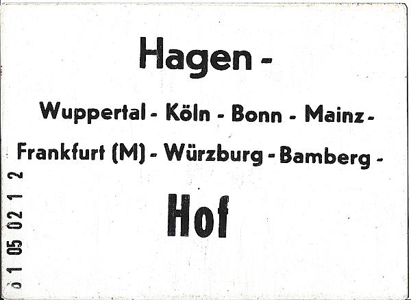 Foto:: Zuglaufschild / Hagen - Hof / 1974 (Foto,Fotos,Bilder,Bild,)