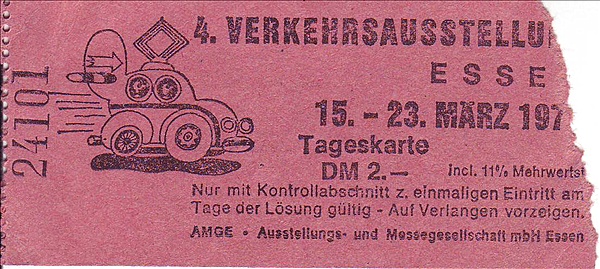 Foto:: Eintrittskarte Verkehrsausstellung Essen / 16.03.1975 (Foto,Fotos,Bilder,Bild,)