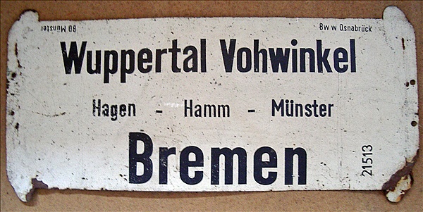 Foto:: Zuglaufschild / Wupperta Vohwinkel - Bremen / 23.03.1975 (Foto,Fotos,Bilder,Bild,)