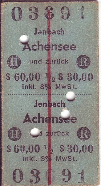 Foto:: Fahrkarte / Jenbach - Achensee / 22.07.1975 (Foto,Fotos,Bilder,Bild,)