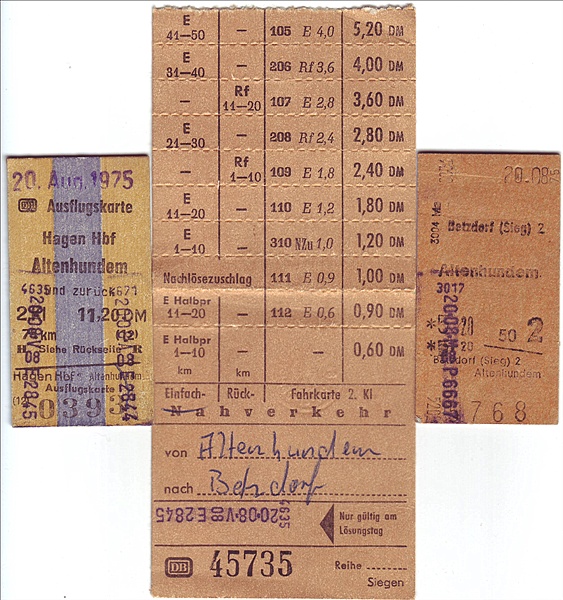 Foto:: Fahrkarten / Hagen - Altenhundem - Betzdorf / 20.08.1975 (Foto,Fotos,Bilder,Bild,)