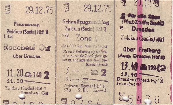 Foto:: Fahrkarten Zwickau - Radebeul - Dresden - Zwickau / 29.12.1975 (Foto,Fotos,Bilder,Bild,)
