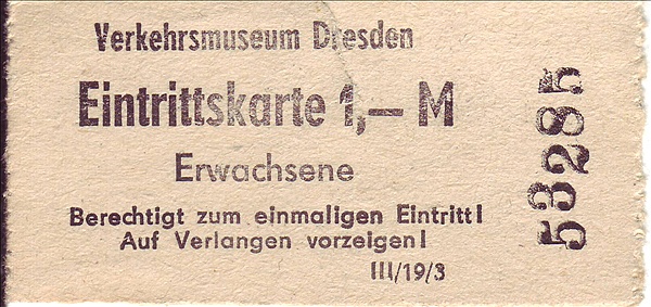 Foto:: Eintrittskarte Verkehrsmuseum Dresden / 29.12.1975 (Foto,Fotos,Bilder,Bild,)