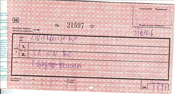 Foto:: Fahrkarte Zwickau Hbf - Hagen Hbf / 04.01.1976 (Foto,Fotos,Bilder,Bild,)