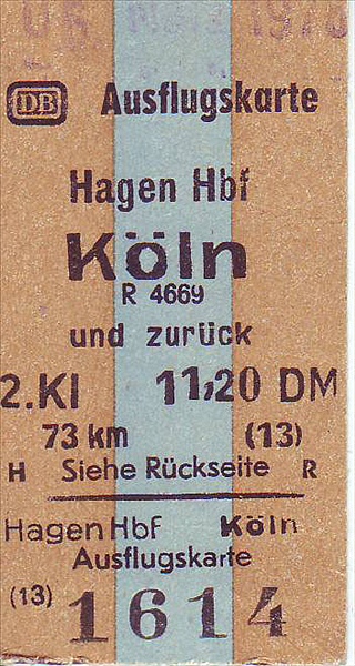Foto:: Ausflugskarte Hagen Hbf - Koeln Hbf / 06.03.1976 (Foto,Fotos,Bilder,Bild,)
