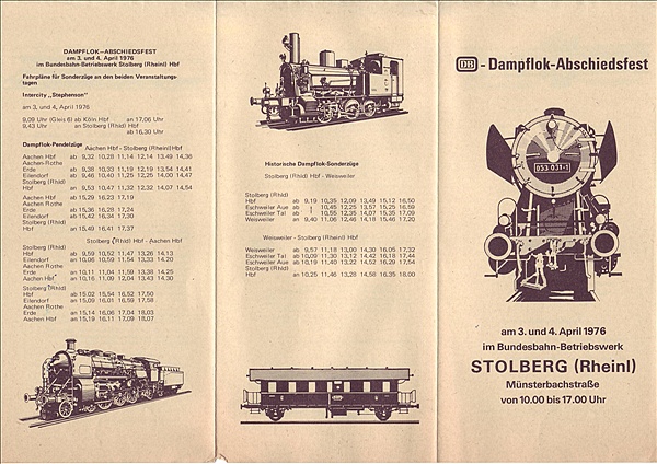 Foto:: Faltblatt mit Programm zur Dampfabschiedsveranstaltung in Stolberg / 04.04.1976 (Foto,Fotos,Bilder,Bild,)