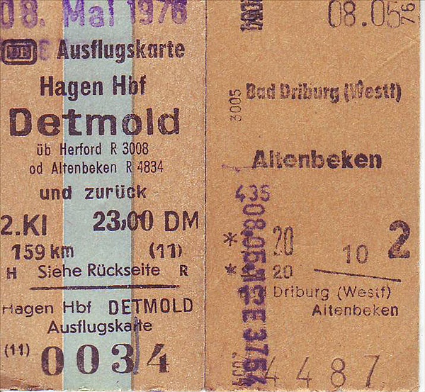Foto:: Ausflugskarte Hagen Hbf - Altenbeken und Anschluss nach Bad Driburg / 08.05.1976 (Foto,Fotos,Bilder,Bild,)