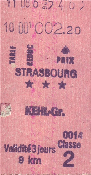 Foto:: SNCF Fahrkarte Strasbourg - Kehl / 11.08.1976 (Foto,Fotos,Bilder,Bild,)