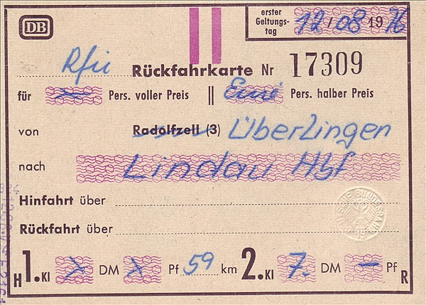 Foto:: Rückfahrkarte Ueberlingen - Lindau / 12.08.1976 (Foto,Fotos,Bilder,Bild,)