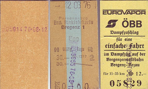 Foto:: Dampfsonderzugfahrkarten Bregenz - Egg / 12.08.1976 (Foto,Fotos,Bilder,Bild,)