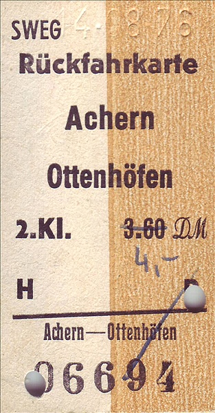 Foto:: Rueckfahrkarte Achern - Ottenhoefen / 15.08.1976 (Foto,Fotos,Bilder,Bild,)