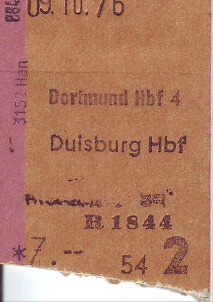 Foto:: Fahrkarte Dortmund Hbf - Duisburg Hbf 09.10.1976 (Foto,Fotos,Bilder,Bild,)
