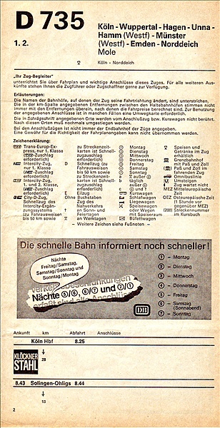 Foto:: Seite 2 des Zugbegleiters fuer den D 735 / 04.01.1977 (Foto,Fotos,Bilder,Bild,)