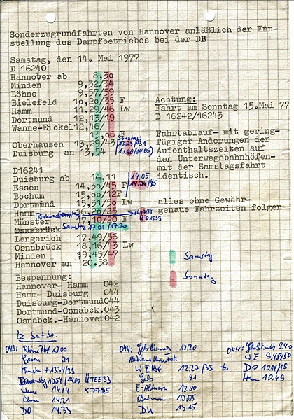 Foto:: Sonderfahrtinformation / Hannover - Duisburg / 14./15.05.1977 (Foto,Fotos,Bilder,Bild,)