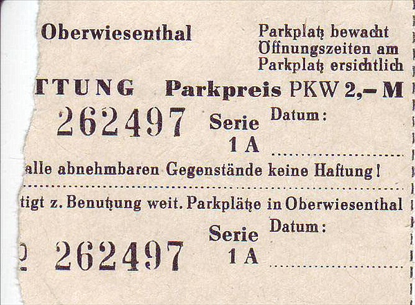 Foto:: Parkquittung / Oberwiesenthal / 15.08.1977 (Foto,Fotos,Bilder,Bild,)