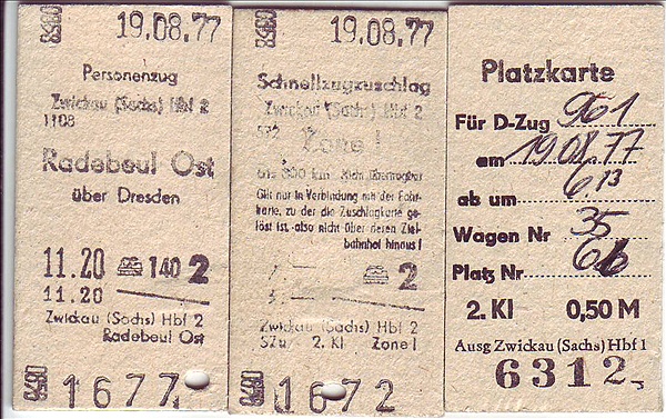 Foto:: Fahrkarten Zwickau - Radebeul Ost / 19.08.1977 (Foto,Fotos,Bilder,Bild,)