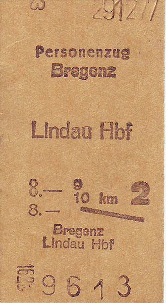 Foto:: Fahrkarte Bregenz - Lindau Hbf / 29.12.1977 (Foto,Fotos,Bilder,Bild,)