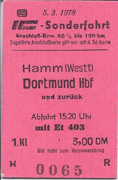 Foto:: Sonderfahrkarte / Hamm - Dortmund / 05.03.1978 (Foto,Fotos,Bilder,Bild,)