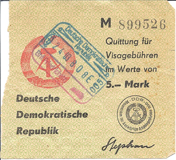 Foto:: Visaquittung 5,- Mark / Berlin / 24.03.1978 (Foto,Fotos,Bilder,Bild,)