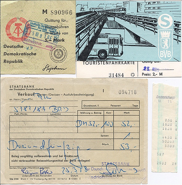Foto:: Fahrkarte + Visaquittung + Intershopquittung / Berlin / 25.03.1978 (Foto,Fotos,Bilder,Bild,)