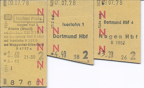 Foto:: Fahrkarten / Hagen - Iserlohn - Dortmund - Hagen / 09.07.1978 (Foto,Fotos,Bilder,Bild,)