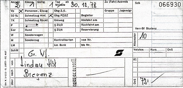 Foto:: Fahrkarte / 30.12.1978 / Lindau (Foto,Fotos,Bilder,Bild,)