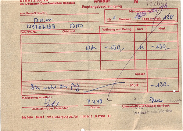 Foto:: Umtauschquittung / Wartha / 07.04.1979 (Foto,Fotos,Bilder,Bild,)