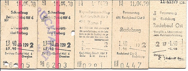 Foto:: Fahrkarten / Zwickau - Dresden - Radebeul Ost - Radeburg / 11.04.1979 (Foto,Fotos,Bilder,Bild,)