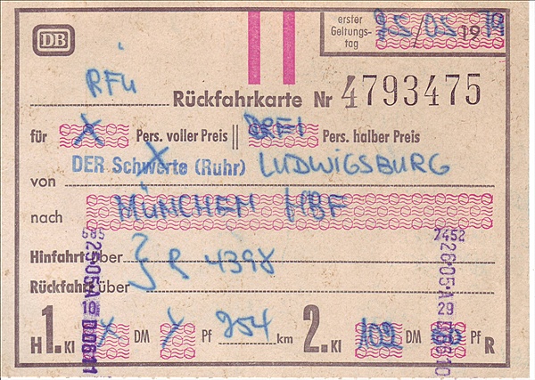 Foto:: Fahrkarte / Ludwigsburg - Muenchen / 25.05.1979 (Foto,Fotos,Bilder,Bild,)