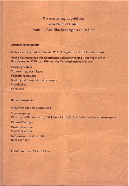 Foto:: Ubersichtsblatt 100 Jahre elektrische Eisenbahn / Muenchen / 26.05.1979 (Foto,Fotos,Bilder,Bild,)