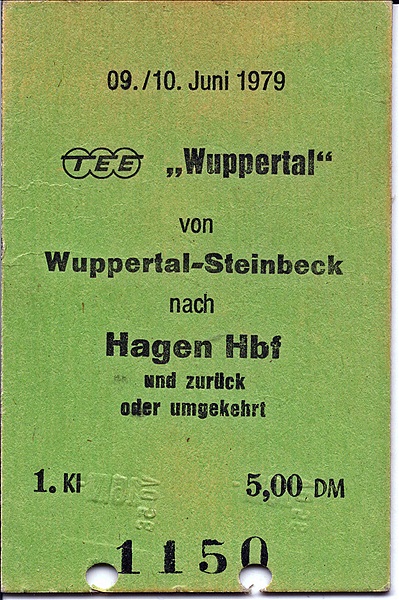 Foto:: Fahrkarte TEE Wuppertal / Hagen / 09.06.1979 (Foto,Fotos,Bilder,Bild,)