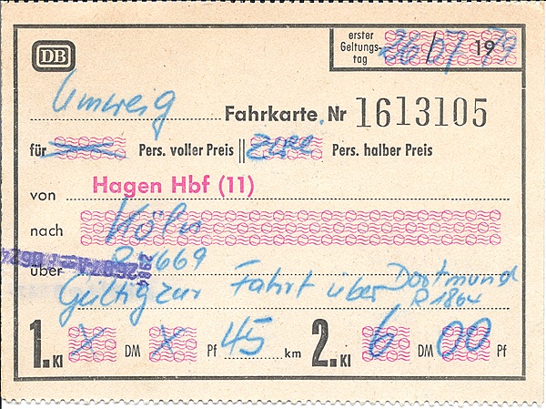 Foto:: Umwegfahrkarte / Hagen / 26.07.1979 (Foto,Fotos,Bilder,Bild,)