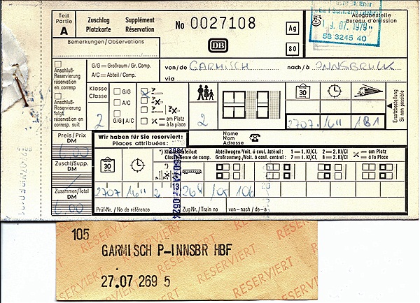 Foto:: Platzkarte / Garmisch-Partenkirchen / 27.07.1979 (Foto,Fotos,Bilder,Bild,)