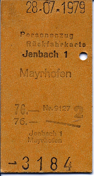 Foto:: Fahrkarte / Jenbach / 28.07.1979 (Foto,Fotos,Bilder,Bild,)