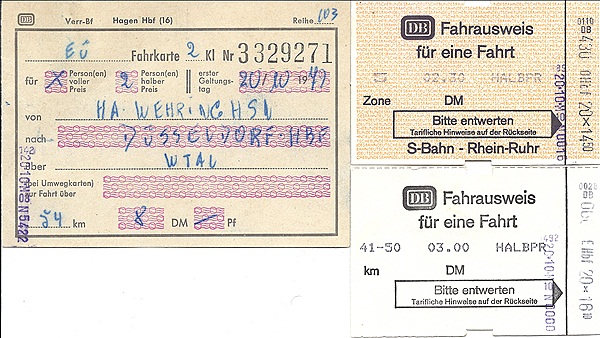 Foto:: Fahrkarten / Hagen - Duesseldorf / 20.10.1979 (Foto,Fotos,Bilder,Bild,)