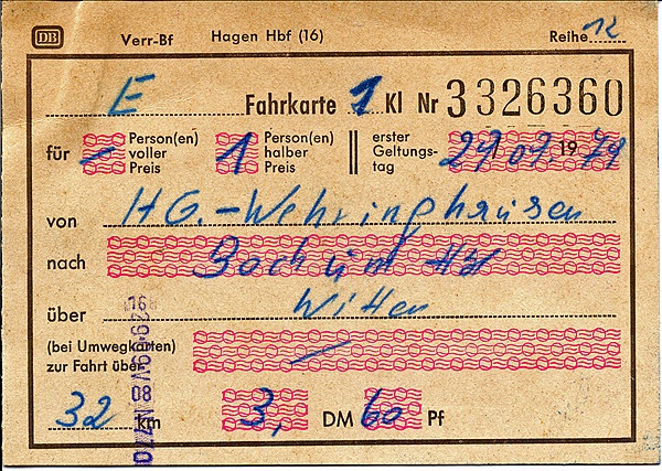 Foto:: Fahrkarte / Hagen / 29.09.1979 (Foto,Fotos,Bilder,Bild,)