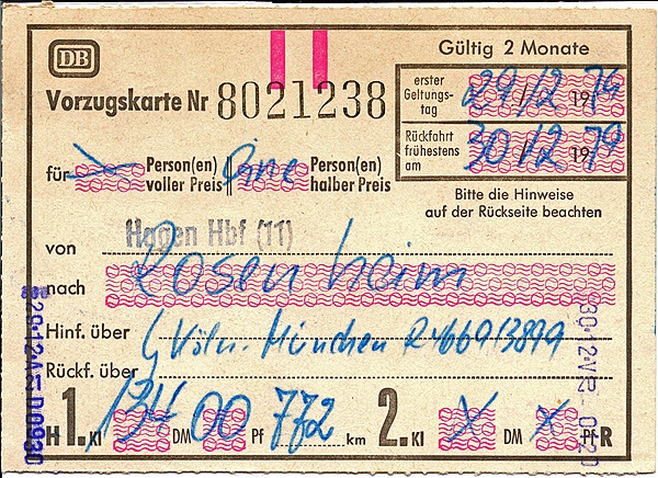 Foto:: Vorzugskarte / Hagen - Rosenheim / 29.12.1979 (Foto,Fotos,Bilder,Bild,)