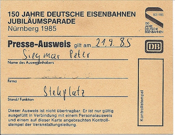 Foto:: Presseausweis / Nuernberg / 21.09.1985 (Foto,Fotos,Bilder,Bild,)