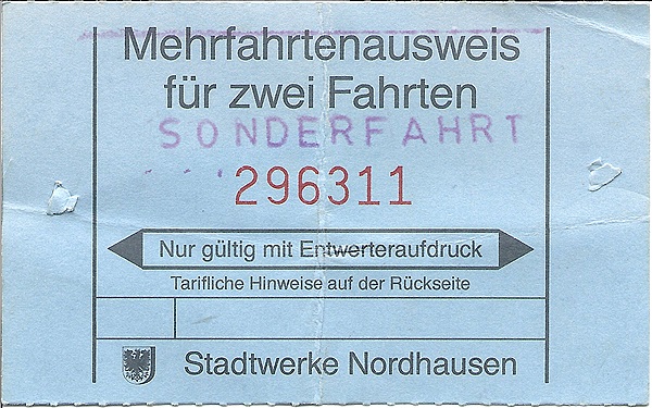 Foto:: Fahrkarte / Nordhausen / 04.07.1992 (Foto,Fotos,Bilder,Bild,)