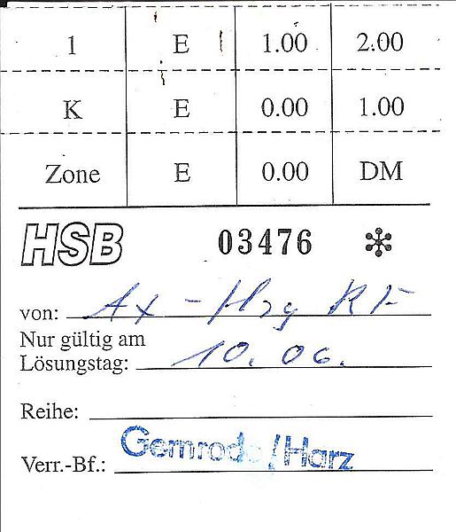 Foto:: Fahrkarte / Alexisbad - Harzgerode / 10.06.1996 (Foto,Fotos,Bilder,Bild,)