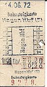 ID: 209: Bahnsteigkarte / Hagen Hbf / 14.06.1972