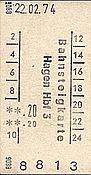 Photo SP_0074_02001_bstk: Bahnsteigkarte / Hagen Hbf / 22.02.1974