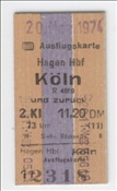 ID: 209: Rueckfahrkarte / Hagen - Koeln / 20.11.1974