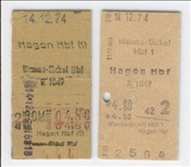 ID: 209: Fahrkarten / Hagen Hbf - Wanne-Eickel Hbf + Wanne-Eickel Hbf - Hagen Hbf / 14.12.1974