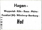 ID: 209: Zuglaufschild / Hagen - Hof / 1974