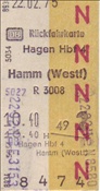 ID: 209: Rueckfahrkarte Hagen Hbf - Hamm / 22.01.1975